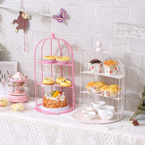 Three-layer European gold birdcage dessert cake tray iron shelf dessert table decoration display rack