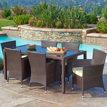 Outdoor leisure rattan table and chair Dining table Courtyard long table and chair Anti-rattan garden furniture Rattan chair Coffee table Restaurant Cafe