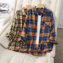 Korean casual plaid shirt womens design sense niche spring new stacked loose slim Joker shirt coat