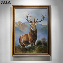 European-style living room hand-painted landscape animal oil painting decorative painting American porch murals stag painting vertical version customization