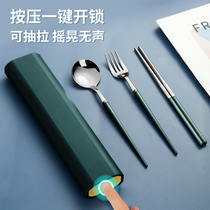 Stainless Steel Chopsticks Spoon Suit Students Portable Cutlery Three Sets Cute Children Fork single loading and containing box