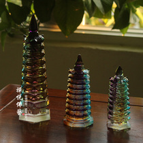 Zen Yue Buddha art pure handmade ancient law glass Wenchang Pagoda nine-story tower home living room tableware handicraft ornaments