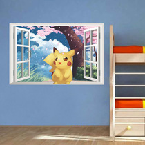 New Pikachu 3d Stereoscopic Fake Window TV Background Wall Decoration Environmentally Friendly Removable Cartoon Wall Stickers