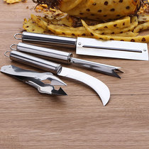 Stainless steel pineapple knife Fruit knife peeler Banana small machete All-steel four-piece set peeling shovel eye clip set