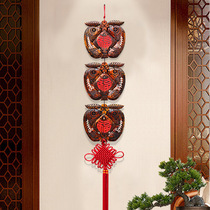 Fugui Ping An Wall Decoration Fu Character Apple Fish-shaped China Knot Home Residence Ornament Wood Carved Wall Decoration Handicraft Gift