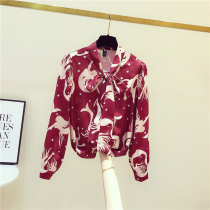 Korea 2020 Spring Dress New Retro Printed Snowspinning Shirt Woman Design Sensation Small Crowd Long Sleeve Fashion Foreign Air Blouse