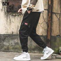 Mens black pants mens autumn cargo pants mens Tide brand tie pants loose casual trousers mens autumn