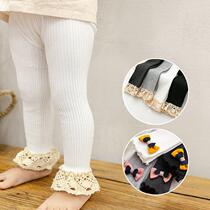 Spring and Autumn Baby Big PP Leggings Vertical Striped Bow Open Gear Children ankle-length pants Girls Pants
