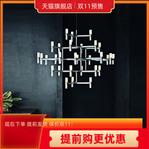 Villa with empty building in the middle building living room large chandelier modern simple loft complex building Hollow Crown Italian lamp