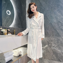 2022 new nightgown womens spring and autumn long-sleeved cotton silk sexy net red style long bathroom quick-drying pajamas bathrobe