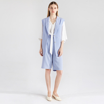 REINEREN Ren Qian Blue Lapel Lapel Suit Vest Ladies Sleeveless Coat Designer Models