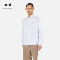 AMI Mens Classic Love Cotton Stripe Solid Color Casual Youth Pop Long Sleeve Shirt