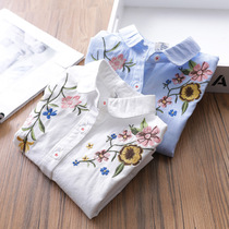 Girls Embroidery Flower Shirt Baby Lapel Shirt Childrens Wild Shirt Cotton spring new childrens clothing