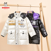 Babu Bean Childrens Down Clothes Boy Mid-Length 2021 Winter Clothing Great Boy White Duck Suede Thickened Foreign Air Jacket Even Cap