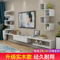 Pure solid wood wall shelf Modern simple wall-mounted TV background wall decorative cabinet living room film and television wall partition