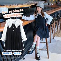 Girls Dress Spring 2022 New Yellow Girl Shirt Dress in Big Child Two Package Princess Dress