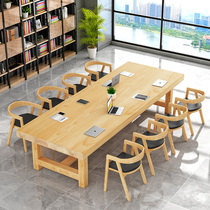 Nordic solid wood office table and chairs combination conference table long table log large plate computer desk in negotiation table strip bench