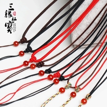 Three Yuan treasure pendant lanyard Necklace rope Female Hetian Jade Buddha Guanyin Emerald Pendant lanyard Male woven fine red rope