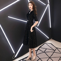 Evening dress womens long black temperament celebrities light luxury niche high-end party dress can usually be worn