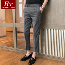 Dark stripe business suit pants men slim feet casual ankle-length pants spring light color work trousers men
