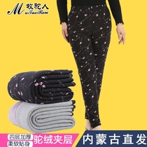 Camel shepherd lady camel velvet cotton pants middle-aged mother high-waisted warm pants increase the old man hairy pants granny winter