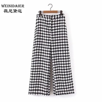 qiu dong kuan export counter poop offers all the shelves in Italy single jian biao houndstooth wool wide leg pants