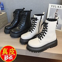 Genuine Leather Foot conthick Martin boots womens spring autumn single boots 2021 new 100 hitch winter Inn wind short boots women