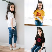 Girls T-shirt Summer 2022 New Korean version of the top shirt with short-sleeved cotton T children in the ocean gas