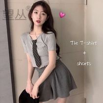 Net red dress children summer 2020 new Korean style tie short sleeve t-shirt high waist wide leg shorts two-piece set