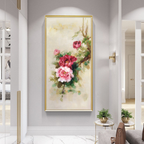  New Chinese style entrance decoration painting vertical version of peony flower hanging painting flower blooming rich corridor mural modern pure hand-painted oil painting