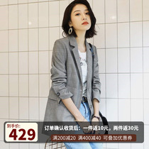  Retro plaid small suit jacket womens 2021 spring and autumn popular new Korean casual loose professional suit top