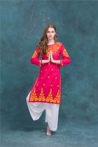Indian Womens Dress National Wind Blouse Women Spring Summer Handmade Embroidery Comfort Breathable Pure Cotton Heterodomain Wind in Long Breeze Red