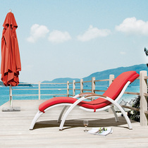 Rattan chair outdoor courtyard recliner rattan lay bed beach chair swimming pool recliner balcony lunch break sleeping chair send waterproof mat