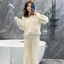 Pajamas womens autumn and winter 2022 new coral fleece plus velvet thick net red winter can be worn outside the home service suit