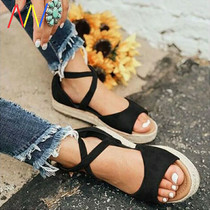 plus size women sandals 2019 summer black Roman flat shoes