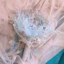 Crystal feather handmade bouquet bride wedding wedding custom diy blue European style diamond crown scepter pinky22
