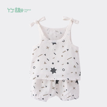 Bamboo gauze baby set baby clothes pajamas air-conditioning clothing summer thin suspenders jumpsuit