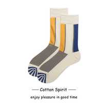 Cotton spirit men and women with cotton personality contrast stitching couples socks simple stripe design
