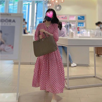 2021 summer sound Net red high end with temperament pink dress women belt custom Linda sister Plaid