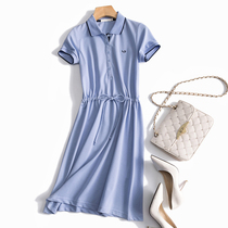 French order 21 spring and summer drawstring dress womens long loose casual sports contrast color lapel cotton shirt skirt