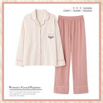 Cotton pajamas womens spring autumn and winter long sleeves 2021 Korean version of the new cute ladies home clothes two-piece set