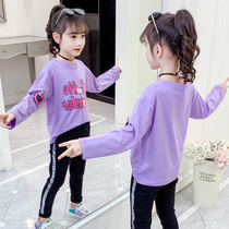 (Off-code clearance)Girls long-sleeved T-shirt Autumn spring and autumn loose childrens clothing pure cotton t-white foreign style base shirt
