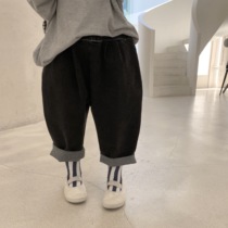 South Korean childrens clothing 2021 Childrens autumn long pants girl outline water washed denim Harun pants male baby loose outer pants