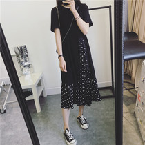 Tide brand 2020 Summer new popular womens fat sister big size thin wave dot Belly Belly Belly short sleeve dress