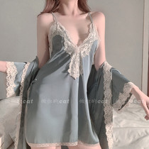 Sexy Pure Desire Harnesses Pyjamas Elegant Temperament Style Sleeping Dresses Lace Summer New Home Sleeping Robes Two Sets