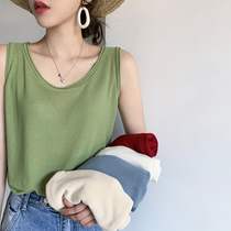 Green small camisole womens loose ice silk knitted sleeveless T-shirt Hyuna wind base shirt outside wear