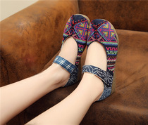 Yunnan ethnic style flax cloth shoes womens straw shoes retro linen shoes cotton linen cotton beef tendon ethnic style embroidered womens shoes