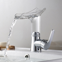 Light luxury transparent faucet waterfall hot and cold basin washbasin bathroom glass washbasin faucet home