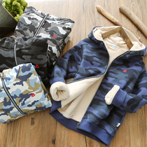 Boys velvet thickened jacket Hooded Childrens winter camouflage clothing Baby winter cotton coat Cotton clothing warm jacket