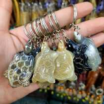 Natural Horn Car Key Button Small Pendant Creative Gift Cute Animal Turtle Keychain Handicraft Gift